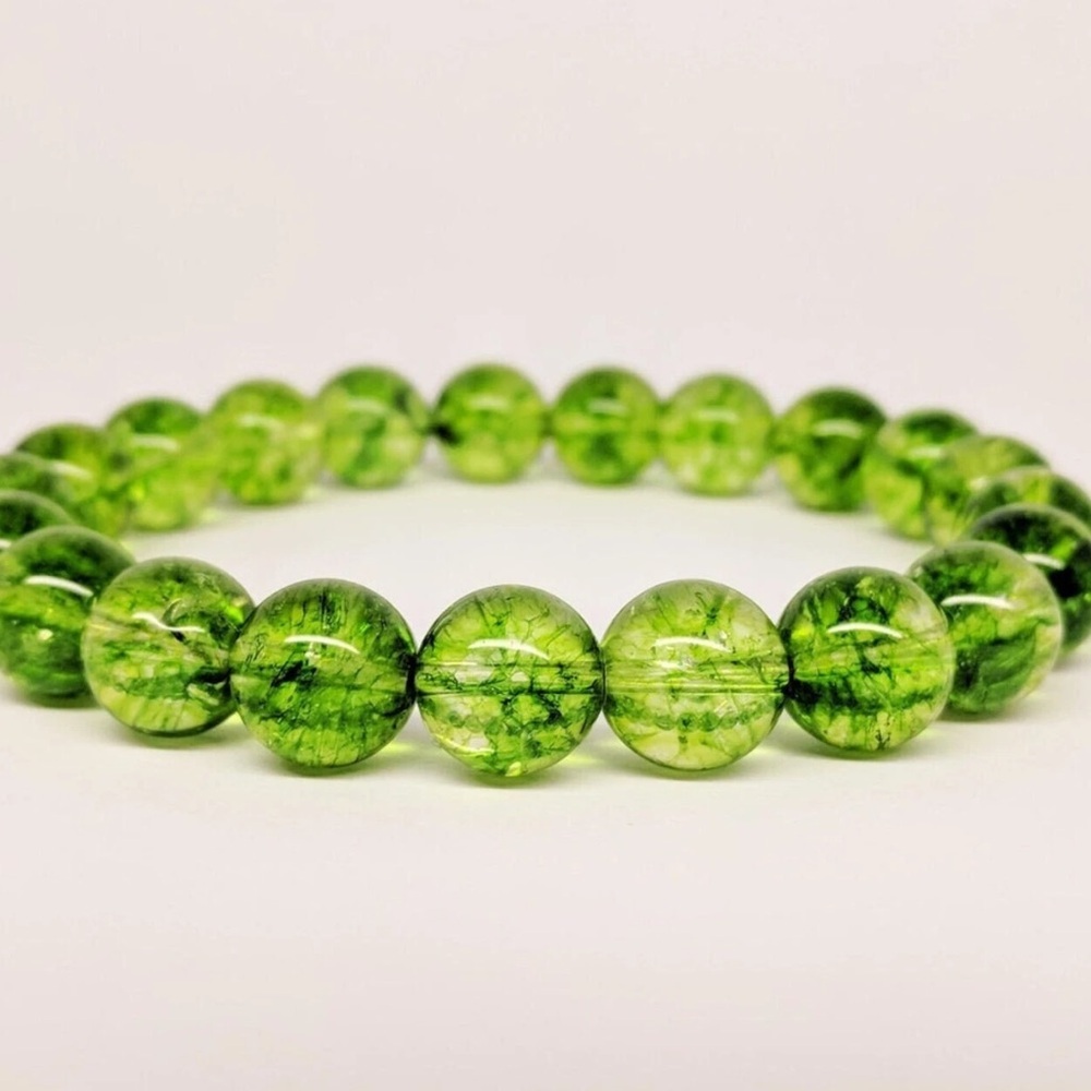 Natural Peridot Stone Green
Crystal Beads Stretch Bracelet Handmade NWOT
